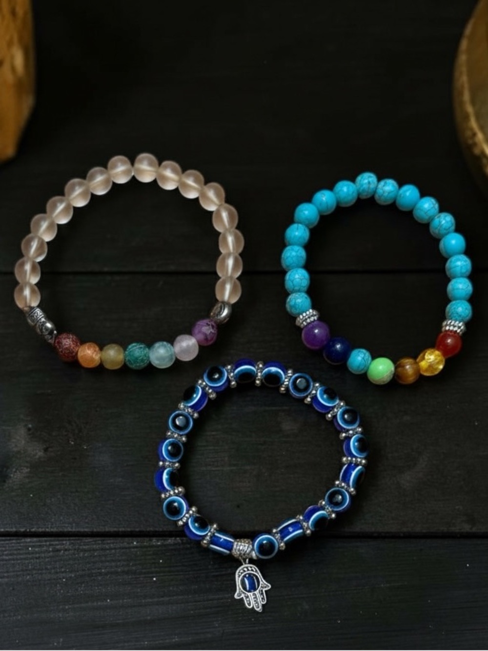 BEADED CHAKRA & HAMSA CALMING BRACELET SET